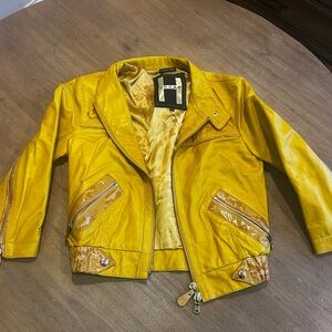 RARE Yellow HOGAN Italian Leather Moto Jacket. Women’s size M.